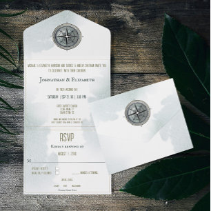 Antikes nautisches Kompass-Hochzeit All In One Einladung