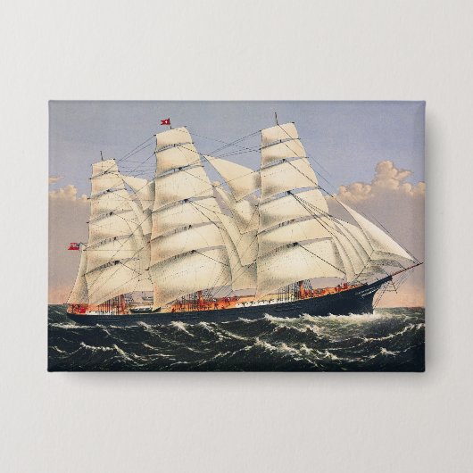 Antikes nautisches Segelschiff Currier & Ives Button (Vorderseite)