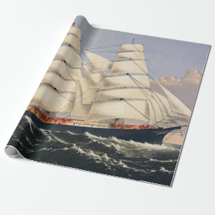 Antikes nautisches Segelschiff Currier & Ives Geschenkpapier