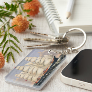 Antikes nautisches Segelschiff Currier & Ives Schlüsselanhänger