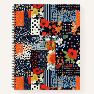 Antikes Navy-Korallen-Blumen-Patchwork-Quilt Notizblock