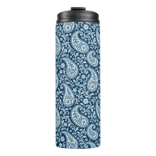 Antikes Navy und weißes florales Paisley Thermosbecher