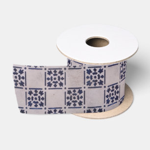 Antikes Niederländisches Delft Blau-Weiß-Muster Fl Satinband