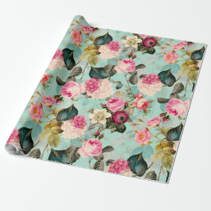 Antikes nostalgisches Redouté-Rosenmuster mint Geschenkpapier