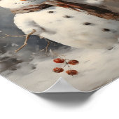 Antikes Ölgemälde eines Schneemanns mit Hut Poster (Ecke)