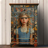 Antikes Ölgemälde mit Alice-blauem Gingham-Blumenm Seidenpapier