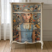 Antikes Ölgemälde mit Alice-blauem Gingham-Blumenm Seidenpapier