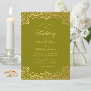 Antikes Oliven-Gold Kalligrafie Elegante Hochzeit Einladung