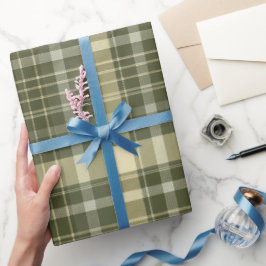 Antikes Olivgrün Rustikales Karo Karomuster Geschenkpapier