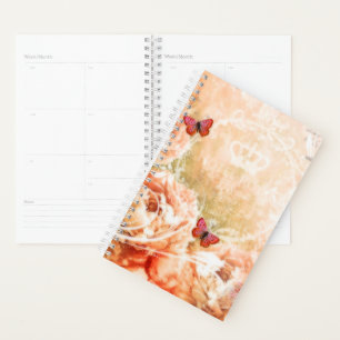 Antikes orangefarbenes Blumenmuster Planer