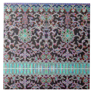 Antikes orientalisches Blumenmuster lila aquamarin Fliese