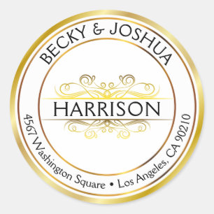 Antikes Ornament Gold Individuelles Rundes Adresse Runder Aufkleber