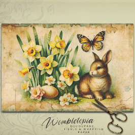 Antikes Ostern Bunny & Daffodil Ephemera Decoupage Seidenpapier