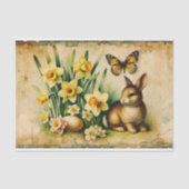 Antikes Ostern Bunny & Daffodil Ephemera Decoupage Seidenpapier (Vorderseite)