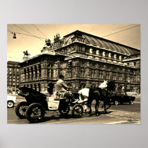 Antikes Österreich Wien Fiaker Staatsoper Oper Poster