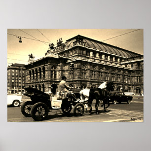 Antikes Österreich Wien Fiaker Staatsoper Oper Poster
