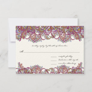 Antikes Paisley Himbeer Federn RSVP Karte
