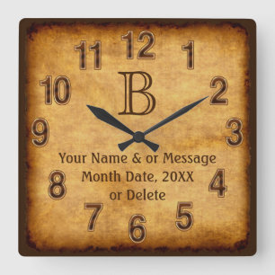 Antikes Papiermonogramm, personalisierte Wanduhr