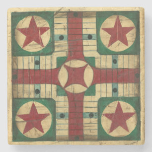 Antikes Parcheesi Spiel-Brett durch Ethan Harper Steinuntersetzer