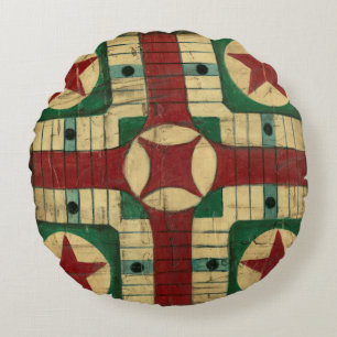 Antikes Parcheesi-Spielbrett von Ethan Harper Rundes Kissen