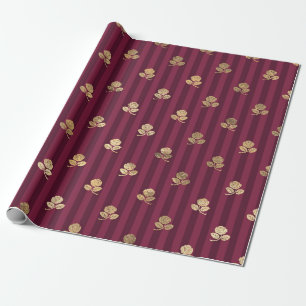Antikes Paris Bordeaux und Gold Rosendesign Geschenkpapier