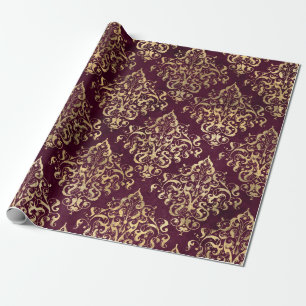 Antikes Paris Burgund und Gold Damast Geschenkpapier