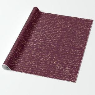 Antikes Paris Burgund und Gold Kalligrafie Geschenkpapier
