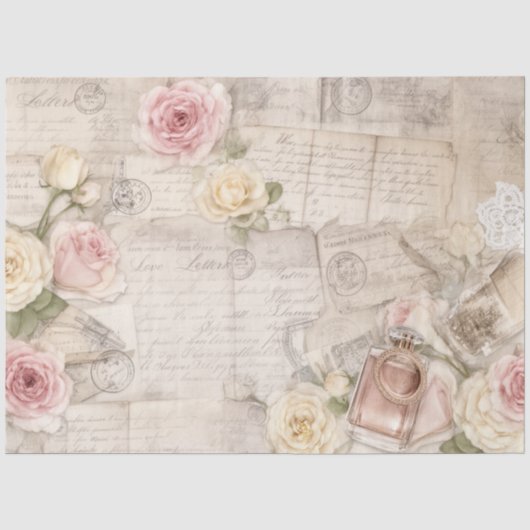 Antikes Pariser Rosen Collage Decoupage Papier (Vorderseite)