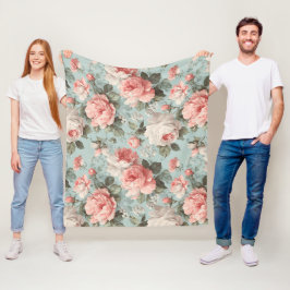 Antikes Pastell-Rosa-Mint-Blumenmuster Fleecedecke