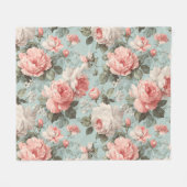 Antikes Pastell-Rosa-Mint-Blumenmuster Fleecedecke (Vorderseite (Horizontal))