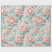 Antikes Pastell-Rosa-Mint-Blumenmuster Geschenkpapier (Flach)