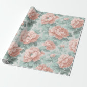 Antikes Pastell-Rosa-Mint-Blumenmuster Geschenkpapier (Ungerollt)