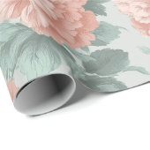 Antikes Pastell-Rosa-Mint-Blumenmuster Geschenkpapier (Rolleneckpunkt)