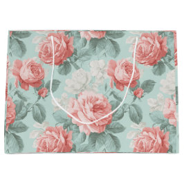Antikes Pastell-Rosa-Mint-Blumenmuster Große Geschenktüte