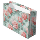Antikes Pastell-Rosa-Mint-Blumenmuster Große Geschenktüte (Vorderseite Schrägansicht)