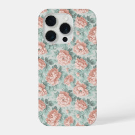 Antikes Pastell-Rosa-Mint-Blumenmuster iPhone 15 Pro Hülle