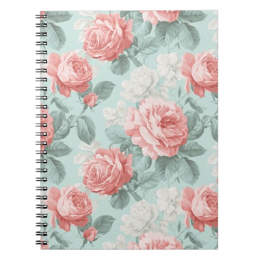 Antikes Pastell-Rosa-Mint-Blumenmuster Notizblock (Vorderseite)