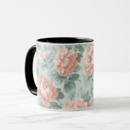 Antikes Pastell-Rosa-Mint-Blumenmuster Tasse