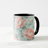 Antikes Pastell-Rosa-Mint-Blumenmuster Tasse (VorderseiteRechts)