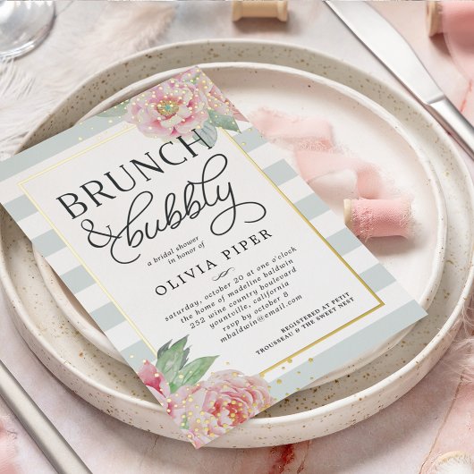 Antikes Peony Brunch & Bubbly Brautparty Folieneinladung