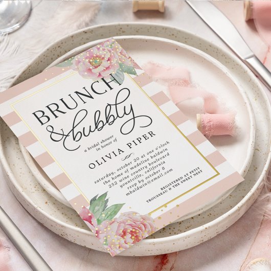 Antikes Peony Brunch & Bubbly Brautparty Folieneinladung