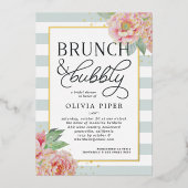 Antikes Peony Brunch & Bubbly Brautparty Folieneinladung (Vorderseite)