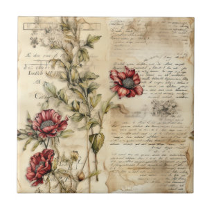 Antikes Pergament mit eleganter floraler Decoupage Fliese