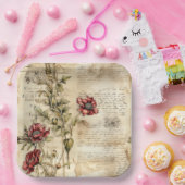 Antikes Pergament mit eleganter floraler Decoupage Pappteller (Party)