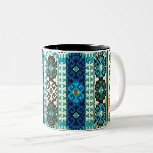 Antikes persisches türkisches Muster, blau-grün Zweifarbige Tasse (VorderseiteRechts)