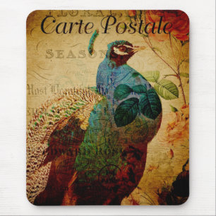 Antikes Pfauen-Blumenmuster Mousepad