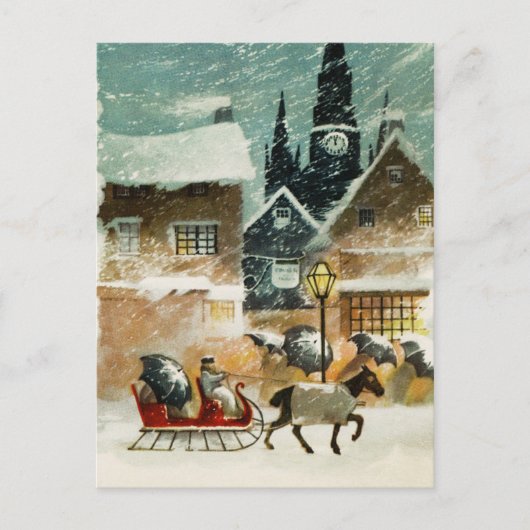 Antikes Pferd und Schlitten Postkarte (Vorderseite)