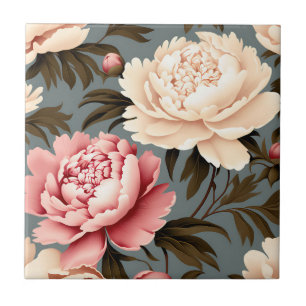 Antikes Pfingstrosen Elegantes Muster Fliese