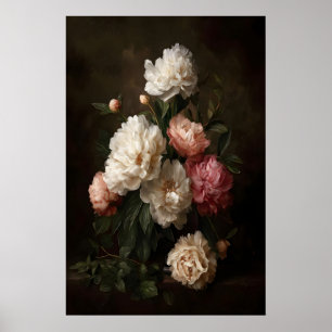 Antikes Pfingstrosenbouquet Vintage-Blumen-Wandkun Poster