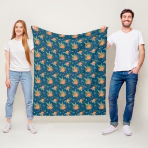Antikes Pfirsichblütenmuster Dunkelblau Fleecedecke